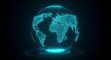 Glowing digital world globe on dark background