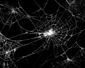 Image of Multiple Spiderwebs on Black Background