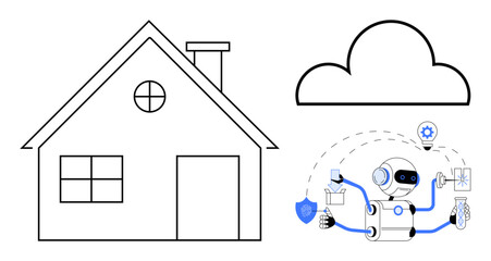 Wall Mural - house, cloud symbol, and ai robot juggling tasks thumbs up security, energy, and connectivity. ideal