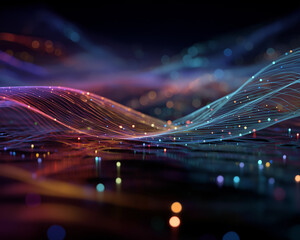 Wall Mural - data stream: captivating digital artwork with glowing, undulating lines, portraying the unseen pathw