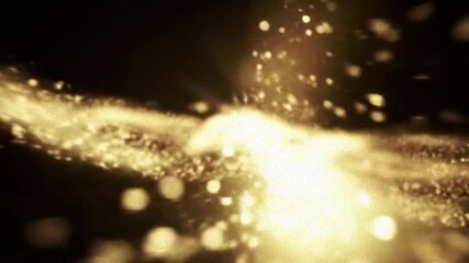 Golden light streaks and particles dance in a mesmerizing abstract display with bokeh effect, perfect for festive backgrounds and elegant visuals.