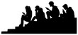 © safri - Silhouette of Group of Friends Sitting on Stairs with One Person Using Phone