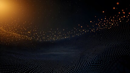 Wall Mural - the image displays a mesmerizing digital depiction of wavy data points in shades of blue and gold ag