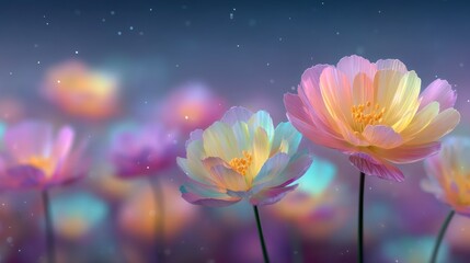 Wall Mural - Delicate pastel flowers bloom with glowing petals in soft bokeh lighting