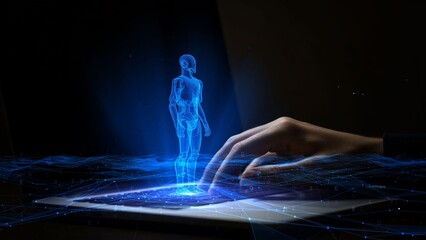 Wall Mural - Futuristic Hologram Interface of Digital Technology with Virtual Human and Innovative Themed Design