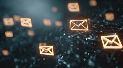 Digital Messages: A network of digital mail icons float against a dark backdrop, symbolizing the modern exchange of information.