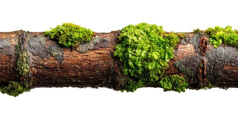 Mossy branch isolated on white