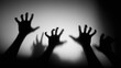© Whale Studio - scary halloween background,Terrifying hand silhouette,Shadow overlay effect for halloween background with Terrifying scary hands with long nails,Creepy monster claw,Zombie Hand Rising Out Of A Graveya