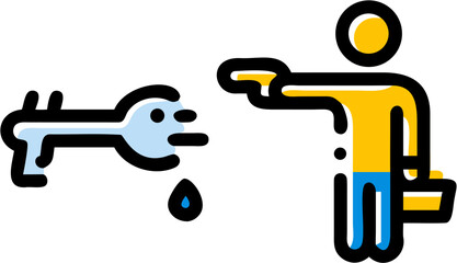 Wall Mural - Person reaching towards a key with water drop, depicted in a stylized, outlined illustration style
