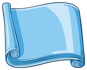 Illustration of blue scroll paper with blank space for text or design element on light background
