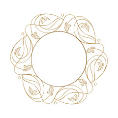 Wall Mural - Ornate botanical circle frame with leaves and swirls. Elegant decorative wreath outline