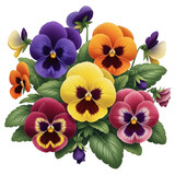 Colorful pansy flowers isolated on transparent background transparent background