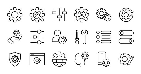 settings line icons set vector illustration. editable stroke