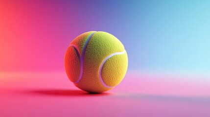 Wall Mural - Tennis ball in vibrant neon studio background.  Possible use Sports, education, graphic design, advertising