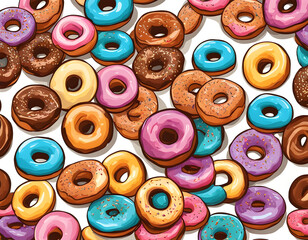Colorful glazed donuts. Food background with delicious donuts. Vector illustration background