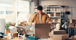 © FlexiTon/peopleimages.com - Box, packing and supply chain with man in office for small business delivery or distribution. Ecommerce, package and shipping with startup employee in logistics workshop for commercial service
