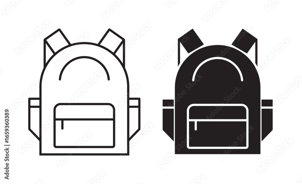 Backpack Ui Vector Backpack icons. stroke line and black solid icons. Backpack icons pack ...