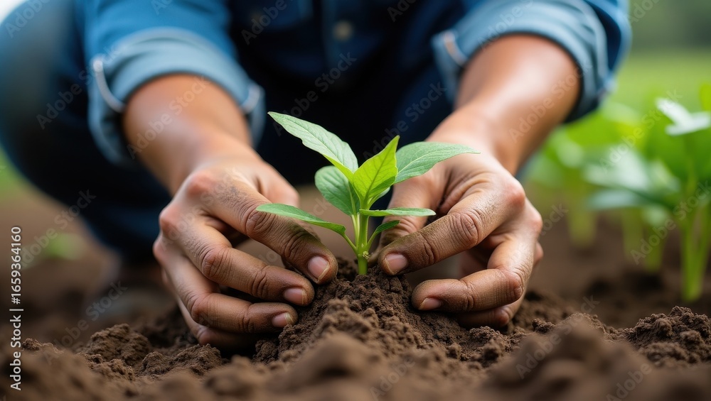 Nurturing Green Life: Hands Planting Seeds for a Sustainable Future