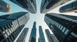 © DNY3D - Reflective skyscraper business office buildings, bottom up view of big modern city urban landscape