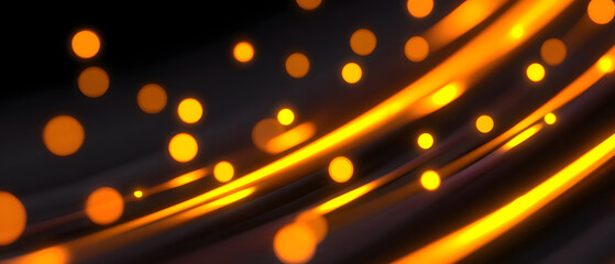 Canvas Print - orange yellow tech lines on black background