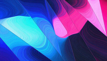 Wall Mural - Abstract Curved Shapes: Blue, Cyan, and Pink Blend - Fluid, Dynamic Texture with Elegant Flowing Lines, Colorful Background.