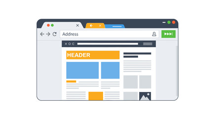 Browser window displaying website template, depicting online interface design and digital representation of web content and website structure