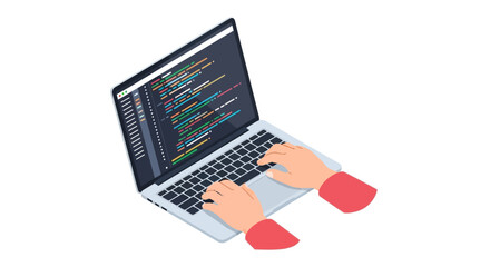 Developer hands coding on laptop, illustrating software development and programming tasks, suitable for showcasing coding skills and tech industry