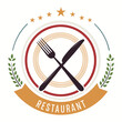 © RazuArts - A sophisticated logo for a fine dining restaurant, incorporating an elegant fork and knife design inside a circular badge, with deep red and gold accents for a premium feel