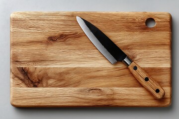 Wooden handle knife placed on board high resolution photo