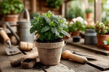Small potted tree with textured ceramic pot high resolution photo