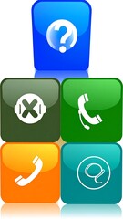Stacked glossy square buttons with various communication icons