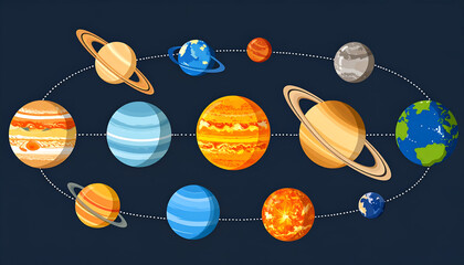 Wall Mural - Solar System Planets Orbit Illustration.