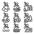 © Viacheslav - Satellite Applications Icons. Outline icon set of satellite image applications: weather monitoring, agriculture analysis, urban