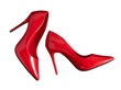 © berkahjayamaterial - red high heels shoes display isolated