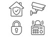 © Bohdan - Home security icons featuring camera, alarm system, lock, and safe house symbols