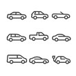 © Влада Яковенко - Car Type Icons. Outline icon set of car types: sedan, SUV, convertible, hatchback, pickup truck, coupe, minivan, sports car,