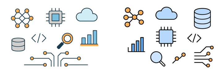 Digital Technology and Data Analysis Icons, Minimalist flat design
