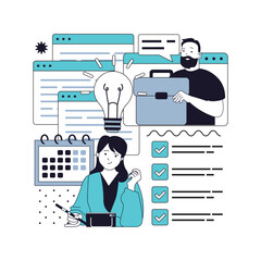 Wall Mural - project management concept for modern web design. people marking tasks with checklist, brainstorming