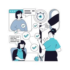 Wall Mural - Project management concept for modern web design. People brainstorming and creating marketing strategy, development of effective system with goals, company workflow organisation. Vector illustration.
