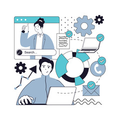 Wall Mural - Project management concept for modern web design. People brainstorming, creating success strategy, working in team with emails, calls and other tasks, productivity process. Vector illustration.
