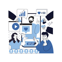 Wall Mural - social media influencer concept for modern web design. people analyzing blog statistic, creating new