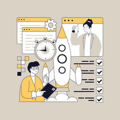 Wall Mural - Startup concept for modern web design. People launching new business, planning project strategy, setting goals, developing company with entrepreneur aspirations and ambitions. Vector illustration.