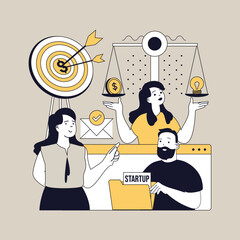 Wall Mural - Startup concept for modern web design. People launching new business, planning wealth strategy and project targets, setting goals, making organisation process, developing company. Vector illustration.