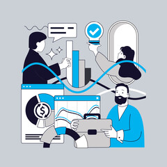 Wall Mural - statistics and analytics concept for modern web design. people analyzing economy datum results, calc