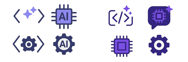 Modern vector icons representing artificial intelligence and coding