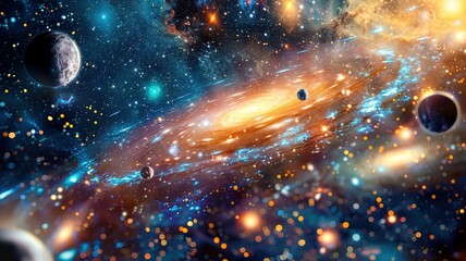 Wall Mural - Vivid Spiral Galaxy In Deep Space