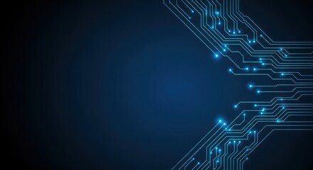 Close-up of a futuristic blue circuit board with glowing connections and data flow abstract