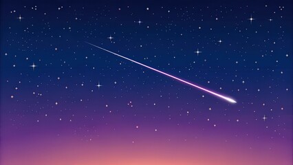 Wall Mural - A vibrant purple and orange sunset sky filled with countless twinkling stars and a brilliant shooting star streaking across