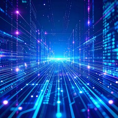 Digital Data Highway, Futuristic Cityscape