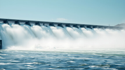 Water dam releasing excess water generating renewable energy